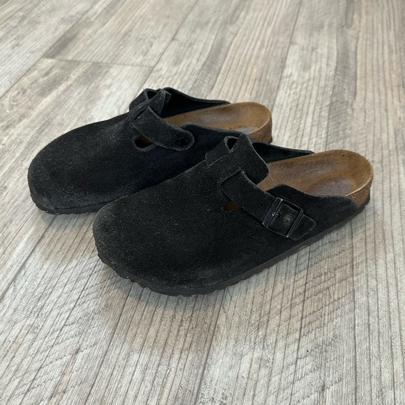 Birkenstock Boston Black Suede Leather Clogs Mules Slip On Shoes - Picture 1 of 5
